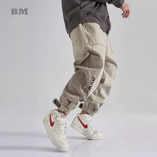 Corduroy Patchwork Casual Pants Hip Hop Cargo Trousers Men Clothing Streetwear Korean Joggers Harajuku Fashion Sweatpants Male Classic Change